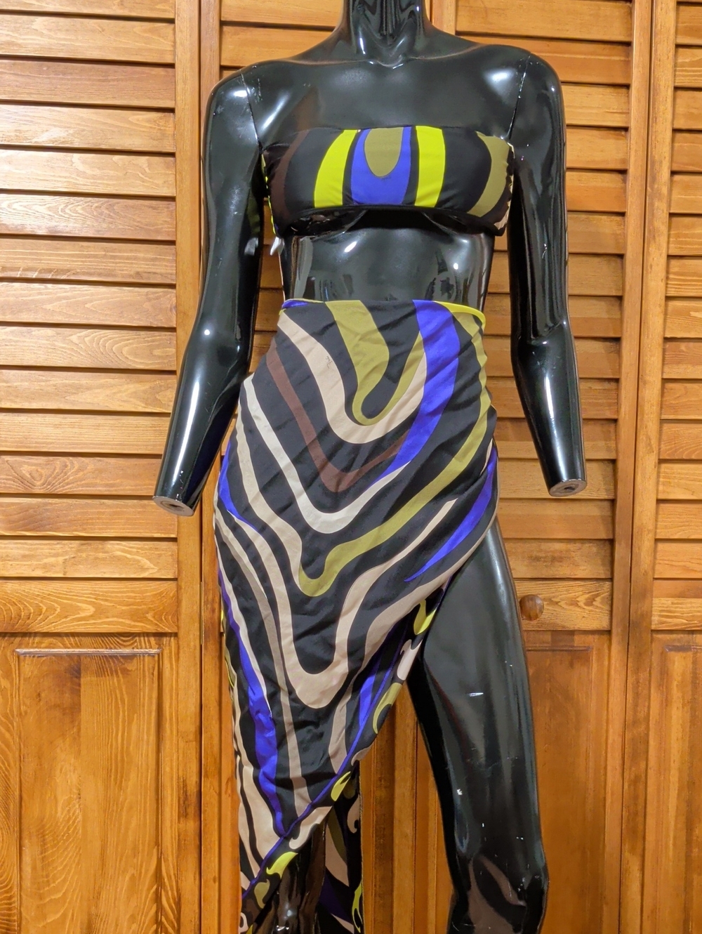 Rare Authentic Emilio Pucci 2-Piece Marmo Print Bandeau & Scarf Set - Size S